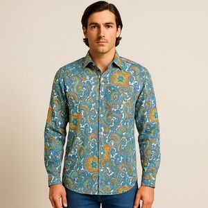 Alan Flusser Paisley Button-Down Shirt Men's Large – Multicolor 100% Cotton